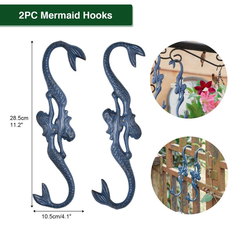 Sungmor Cast Iron Plant Hangers, 2PC Mermaid & 11 Inch Length, Large S Hooks for Hanging Plants, Ceiling Extender Hooks for Hanging Flower Basket, Planter, Macrame Plant Holder, Lantern, Windchime - Image 5
